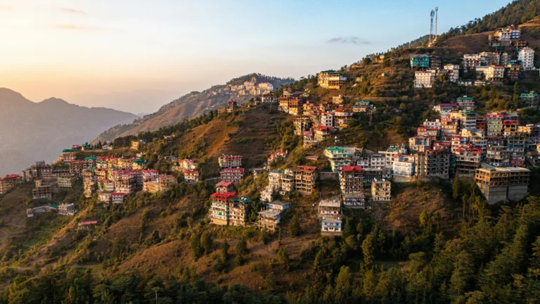 Beautiful hillside town and mountain landscape in Himachal Pradesh, a famous hill station destination in India